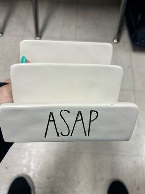Rae Dunn White Ceramic ASAP Desk Mail Sorter